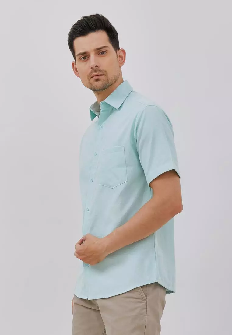 Paulmay Kemeja Lengan pendek Pria Reguler Fit Baby Green Shirt
