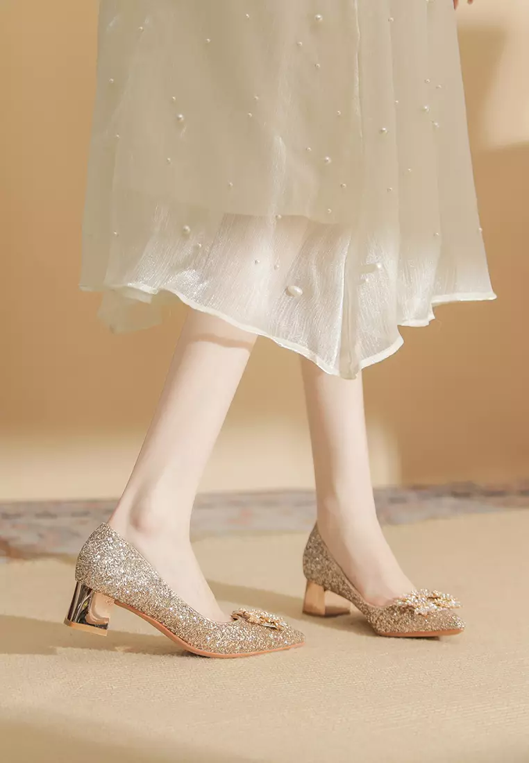 5CM Rhinestone Buckle Chunky Heel Shoes IF5306-3