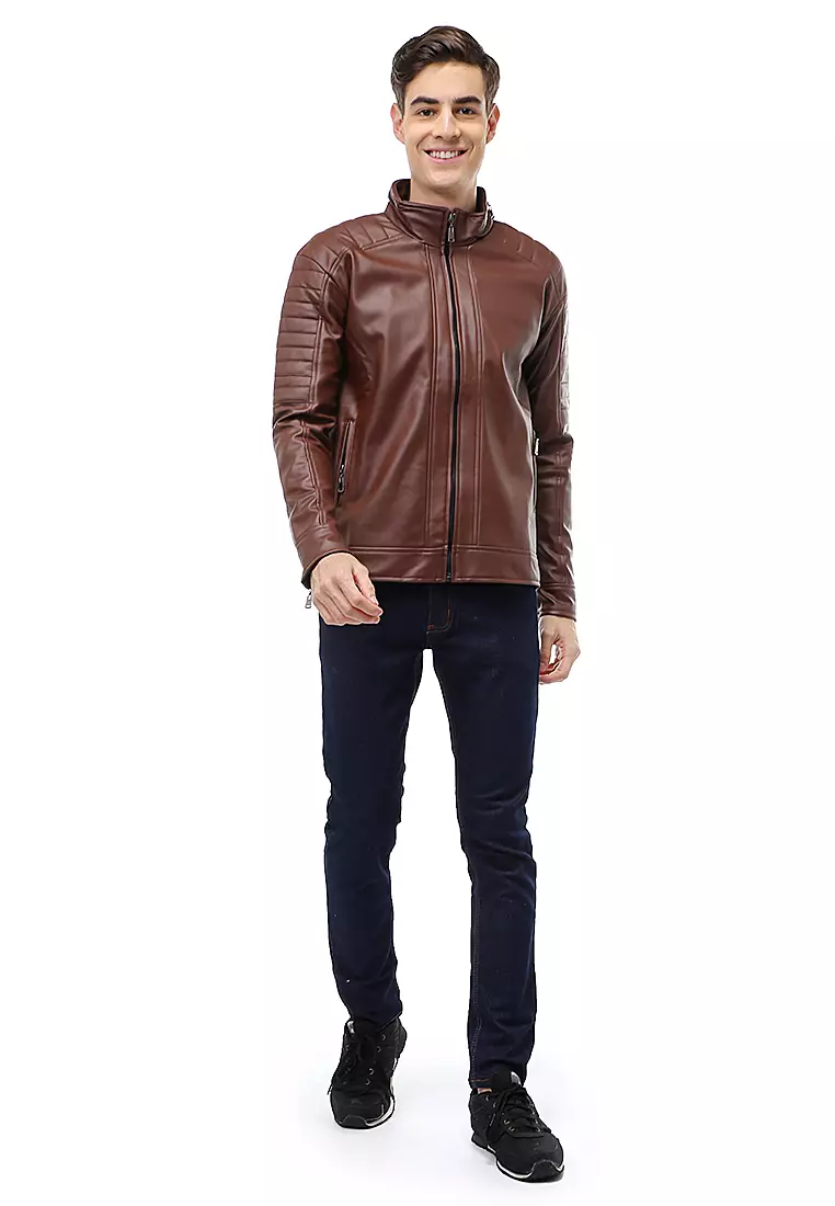 Halbert Outerwear Jaket Kulit Pria Waterproof & Windproof Material Leather ORIGINAL - Dark Brown