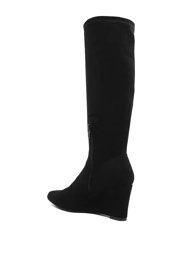 Microfiber Wedge Heel Boots in Black