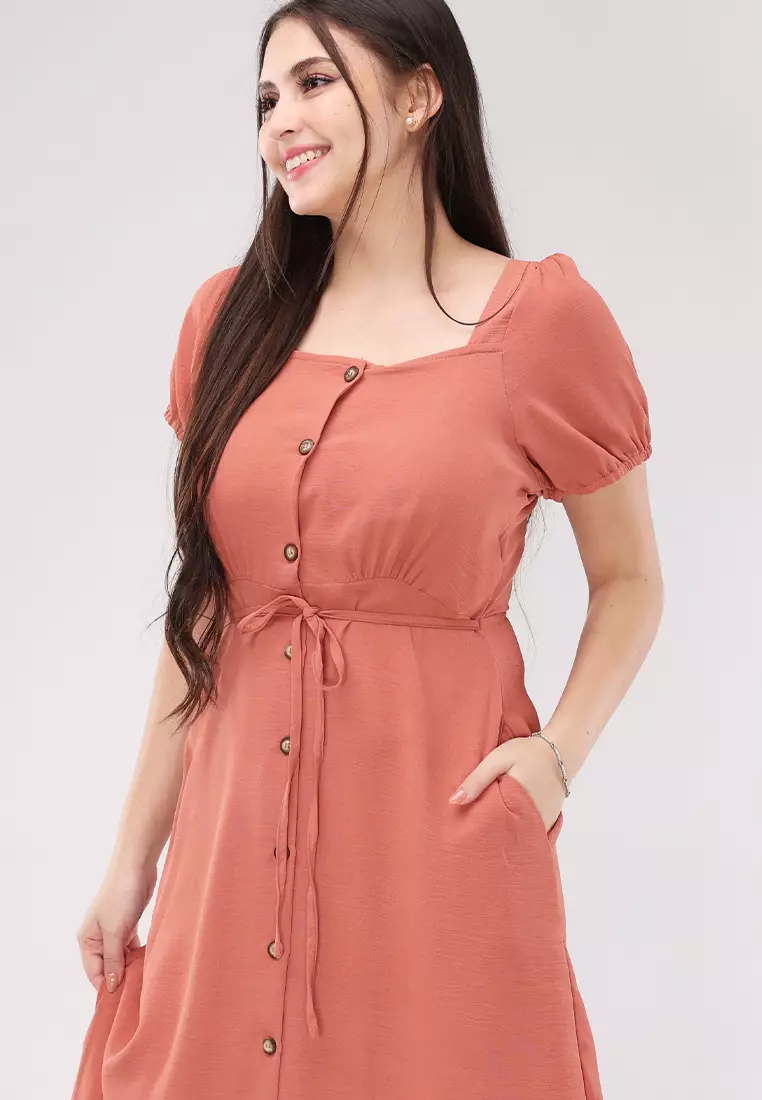 Wrinkled Linen Woven Short Sleeves Dress