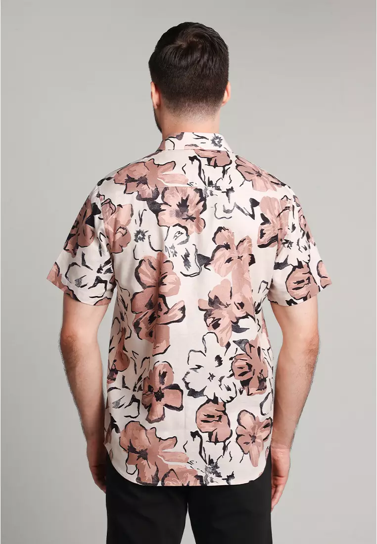 MOC - Kemeja Motif Lengan Pendek Pria Coriander - Brown