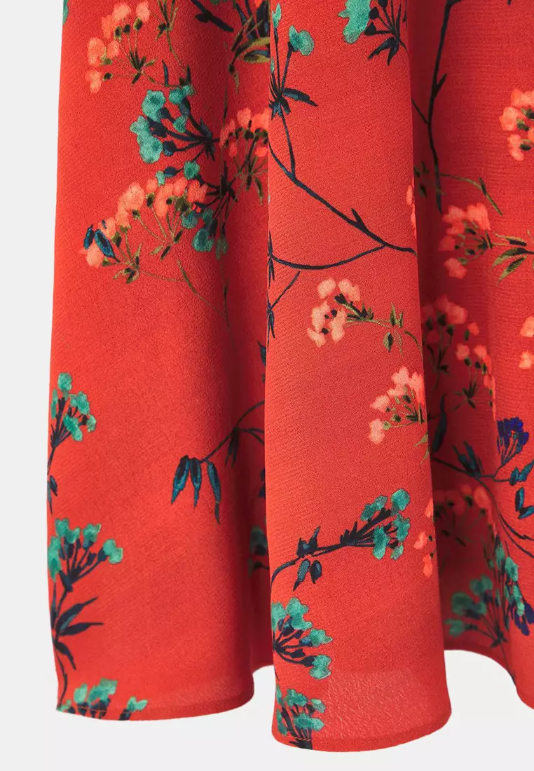 Burgundy Sweetheart Neck Floral Short Woven Plus Size Dress
