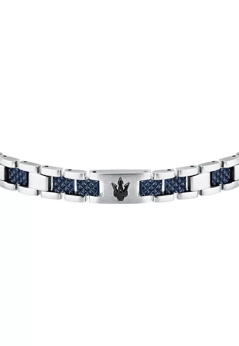 MASERATI Jewels 215mm Men's Stainless Steel Bracelet, Black+Blue, JM225AVD87 (Adjustable)
