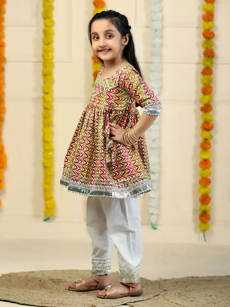 Rangrez Abstract Print Girls Anarkali Pajama Set