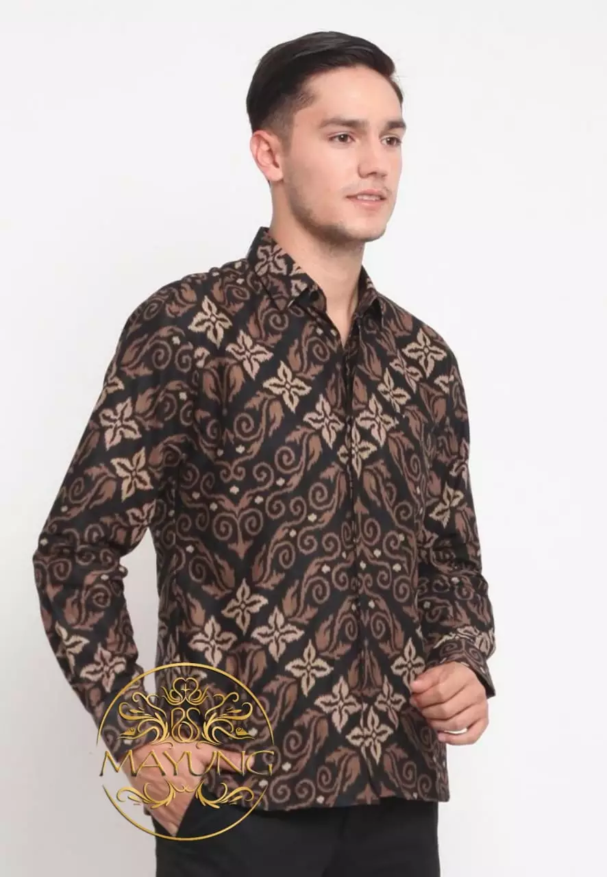 Songket Abu Kemeja Batik Pria Premium Slimfit Modern Lengan Panjang