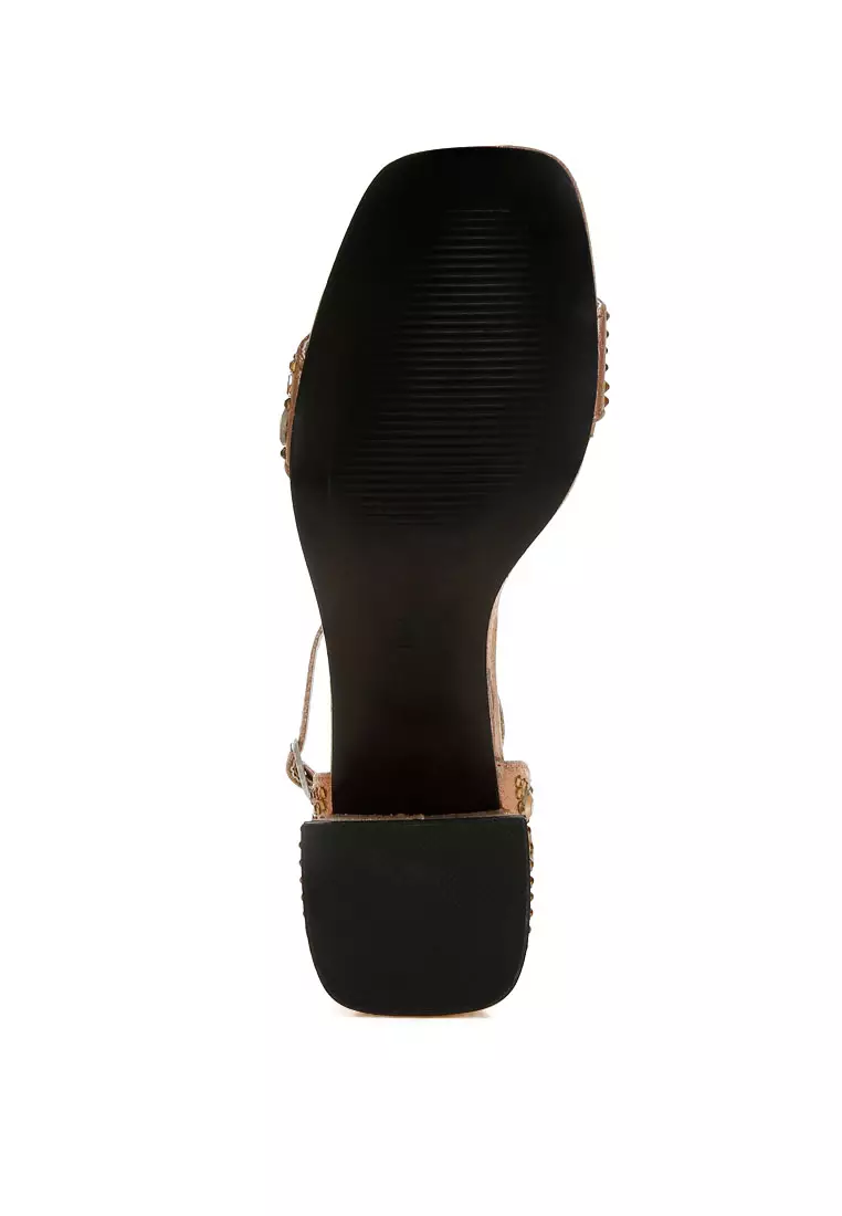 Rhinestone Embellished Shimmer Sandals in Bronze