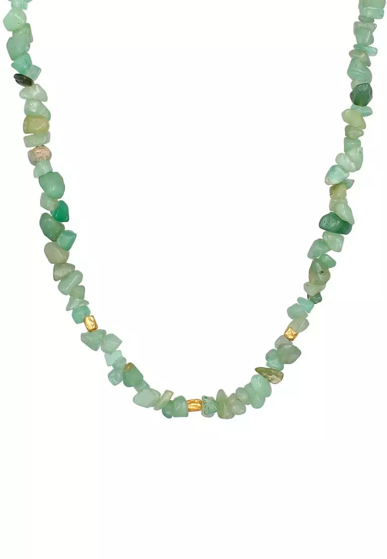 Kalung Perhiasan Perak 925 Wanita Choker Timeless Trend Aventurine Stones Gold Plated