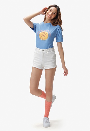 JUST G blue Teens Pizza Print T-Shirt 6A091AACDC6F01GS_1