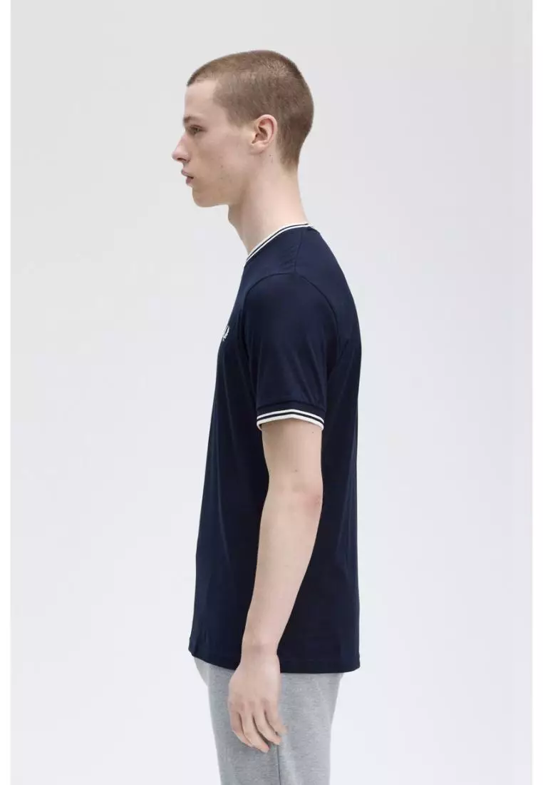 Fred Perry M1588 Twin Tipped T-Shirt (Navy / White / White)