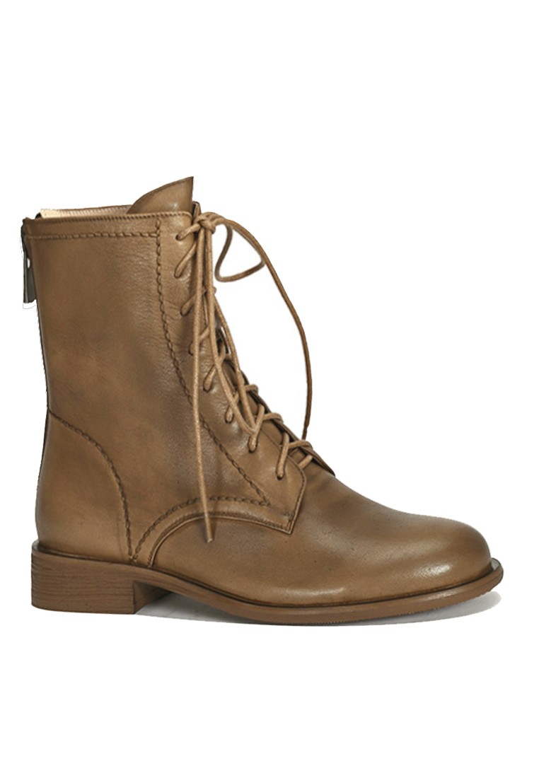 VANSA Comfortable Washed Cow Leather Lace-Up Booties VSW-B8377-6