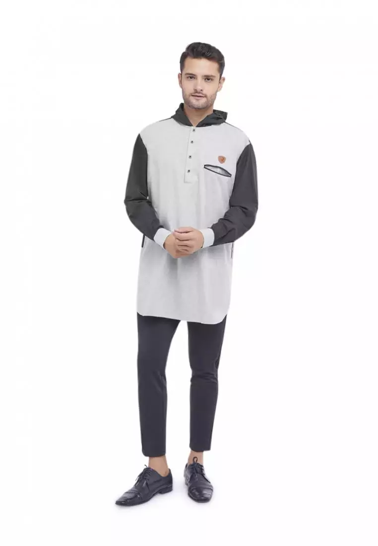 Zayidan Baju Koko Gamis Muslim Pria Zafri Hoodie - Silver