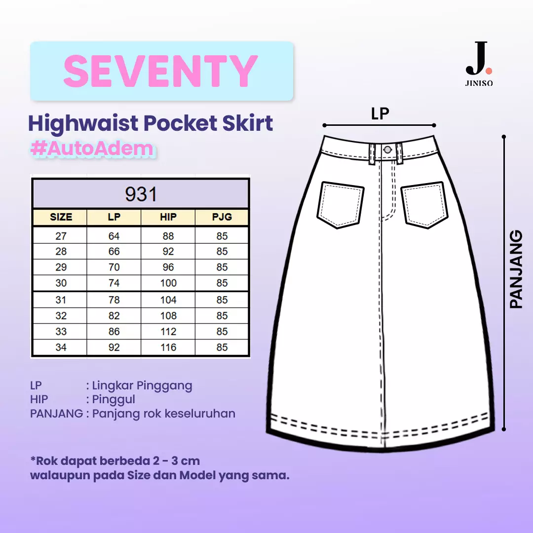 Highwaist Pocket Rok Slit Jeans Panjang 931 SEVENTY