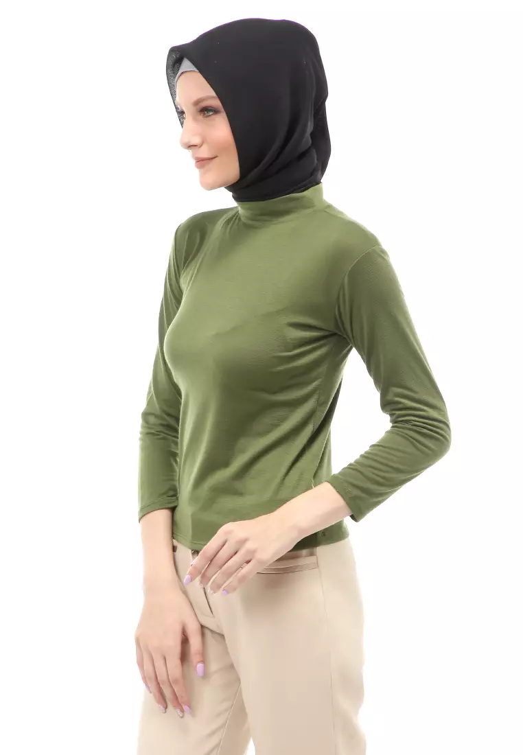 Sabrina Manset Kaos Muslimah Atasan Wanita Long Sleeve Polos Relaxed Fit - Army