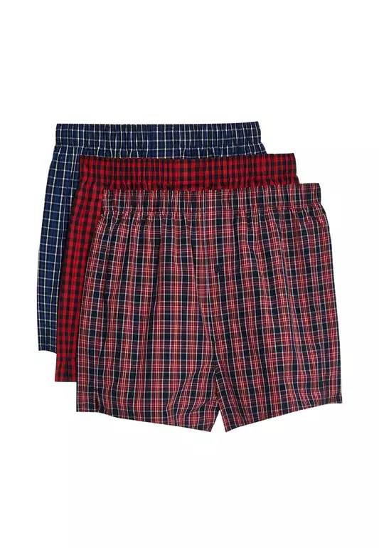 M&S Collection 3pk Pure Cotton StayNew Checked Boxers
