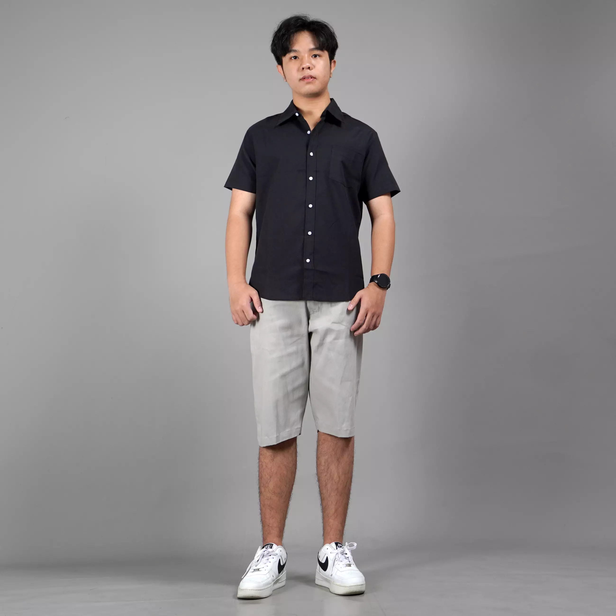  CALEB Kemeja Pria Polos Lengan Pendek Work Shirt - HITAM