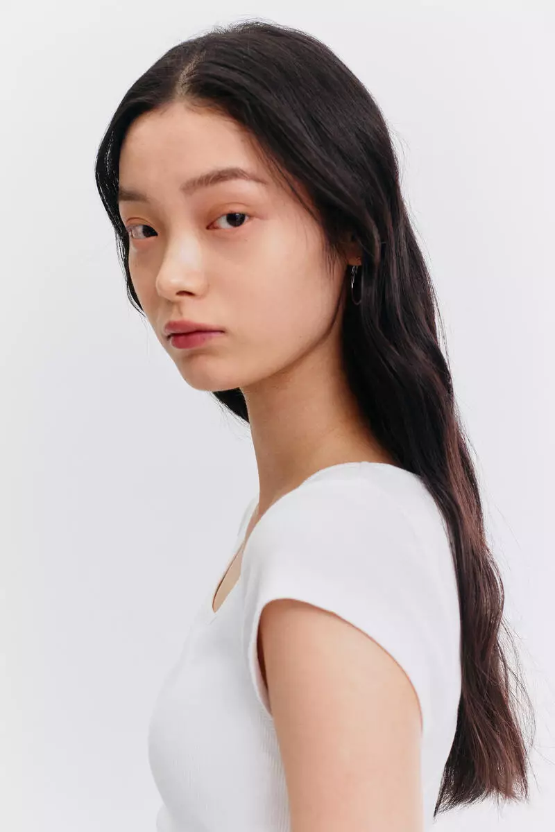 Integral-bra cotton T-shirt