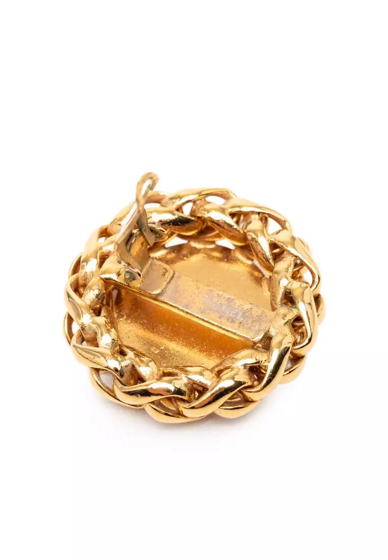 Pre-Loved Chanel Cc Gold Plated Wheat Medallion Clip On Earrings