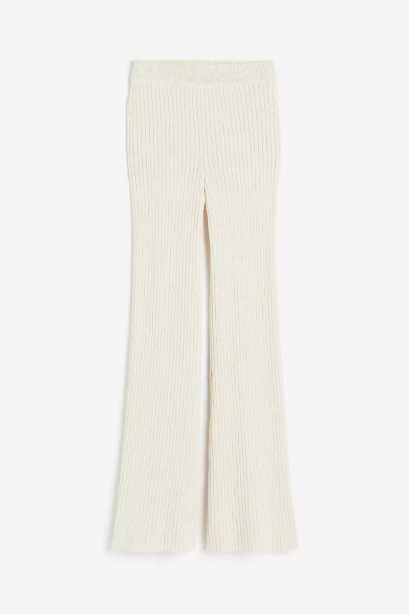 Flared rib-knit trousers