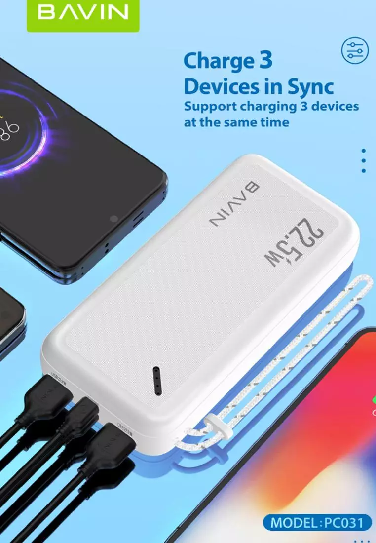 Buy BAVIN Pc031 20000mah Powerbank 22.5w Pd Fast Charging 2 Usb & Type ...