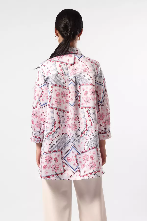 MINIMAL - Giandra - Kemeja Satin Motif Etnik - White Colour White