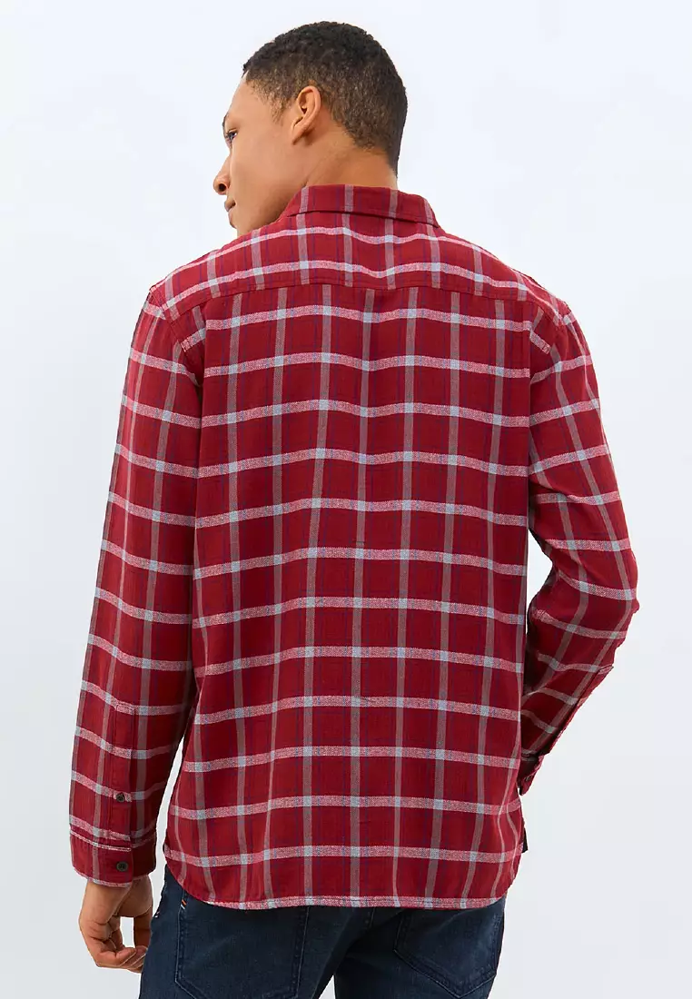 EMBA DENIM - Kemeja Flannel Pria Lengan Panjang Regular Fit Motif Kotak Warna Merah - Vesta One