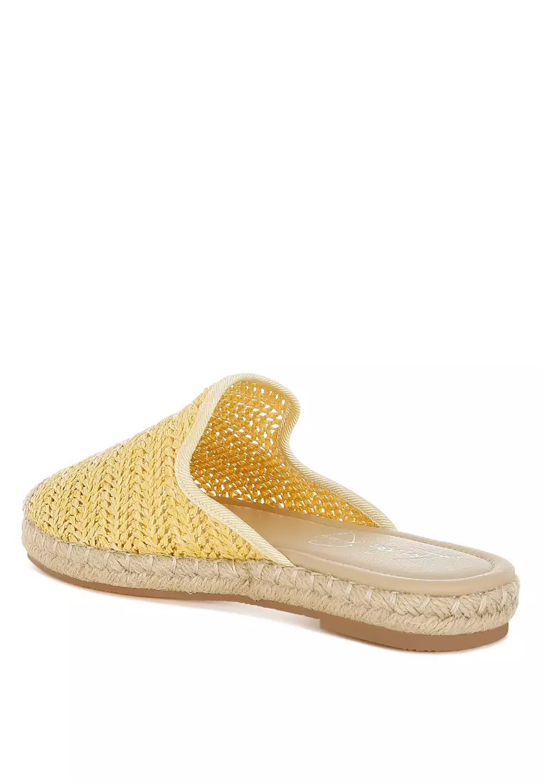 黃色拉菲草帆布鞋