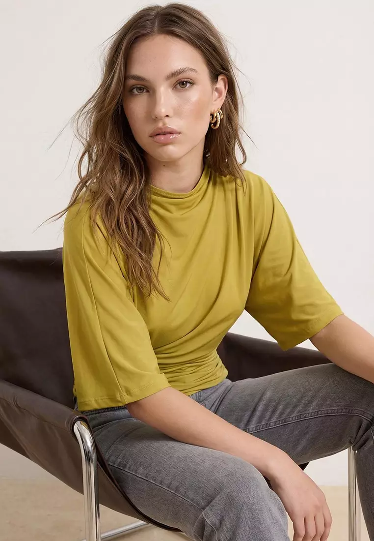 Boat Neck Batwing Sleeve Blouse