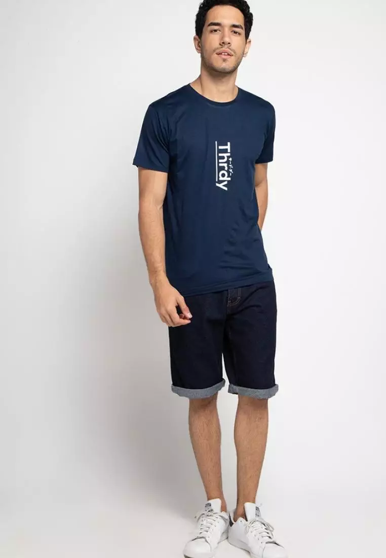 MTD92F thrdy midchest vert nv T-shirt Kaos Pria Navy