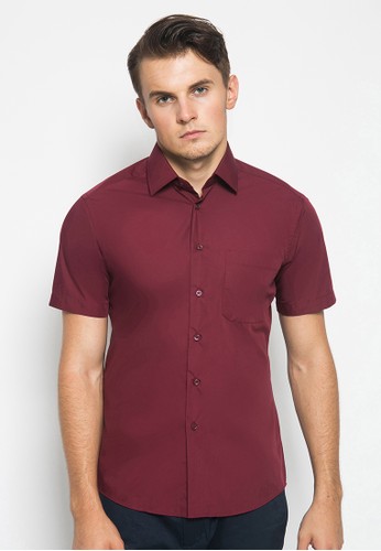 Jual Alisan Alisan Kemeja Polos Slimfit Lengan Pendek Maroon Original Zalora Indonesia