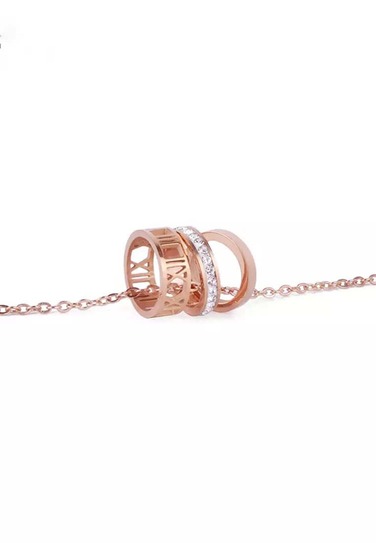 CELOVIS - Faith Tri-Rings Roman Numeral Necklace in Rose Gold