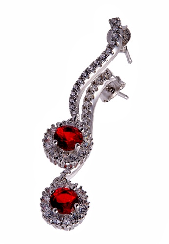 SHANTAL JEWELRY grey and white and red and silver Cubic Zirconia Silver Ruby Round Drop Earrings SH814AC17UMWSG_1