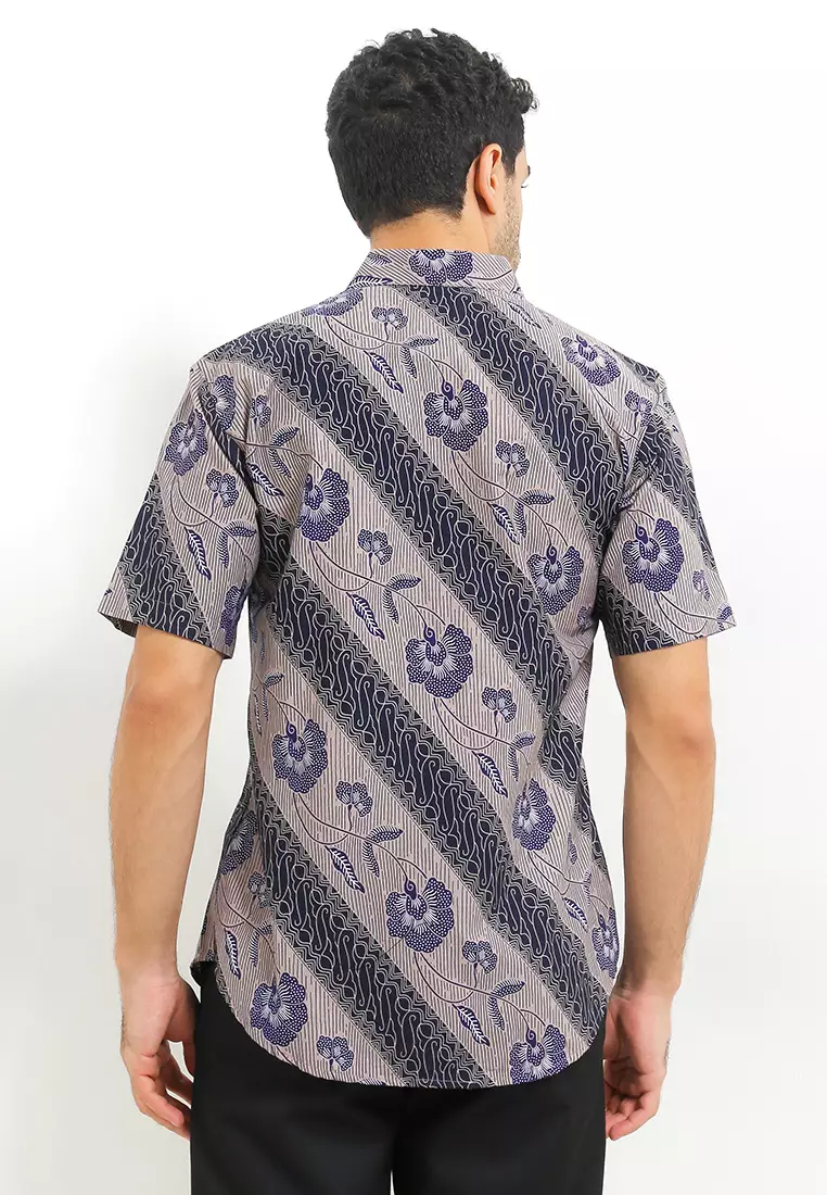 Hem Slim fit Batik Pria Lengan Pendek Bianco Grey
