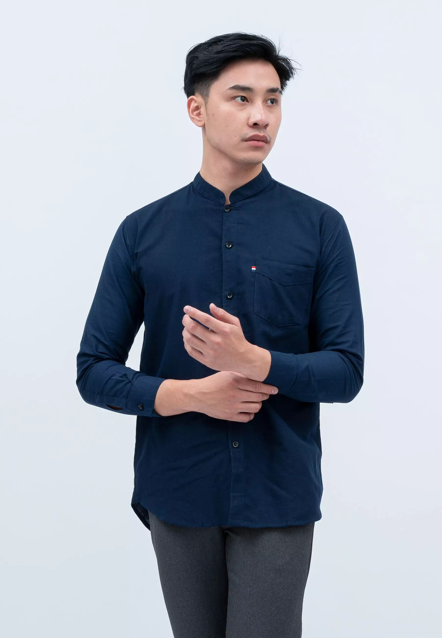 Houseofcuff kemeja Koko Lengan Panjang Pria Navy