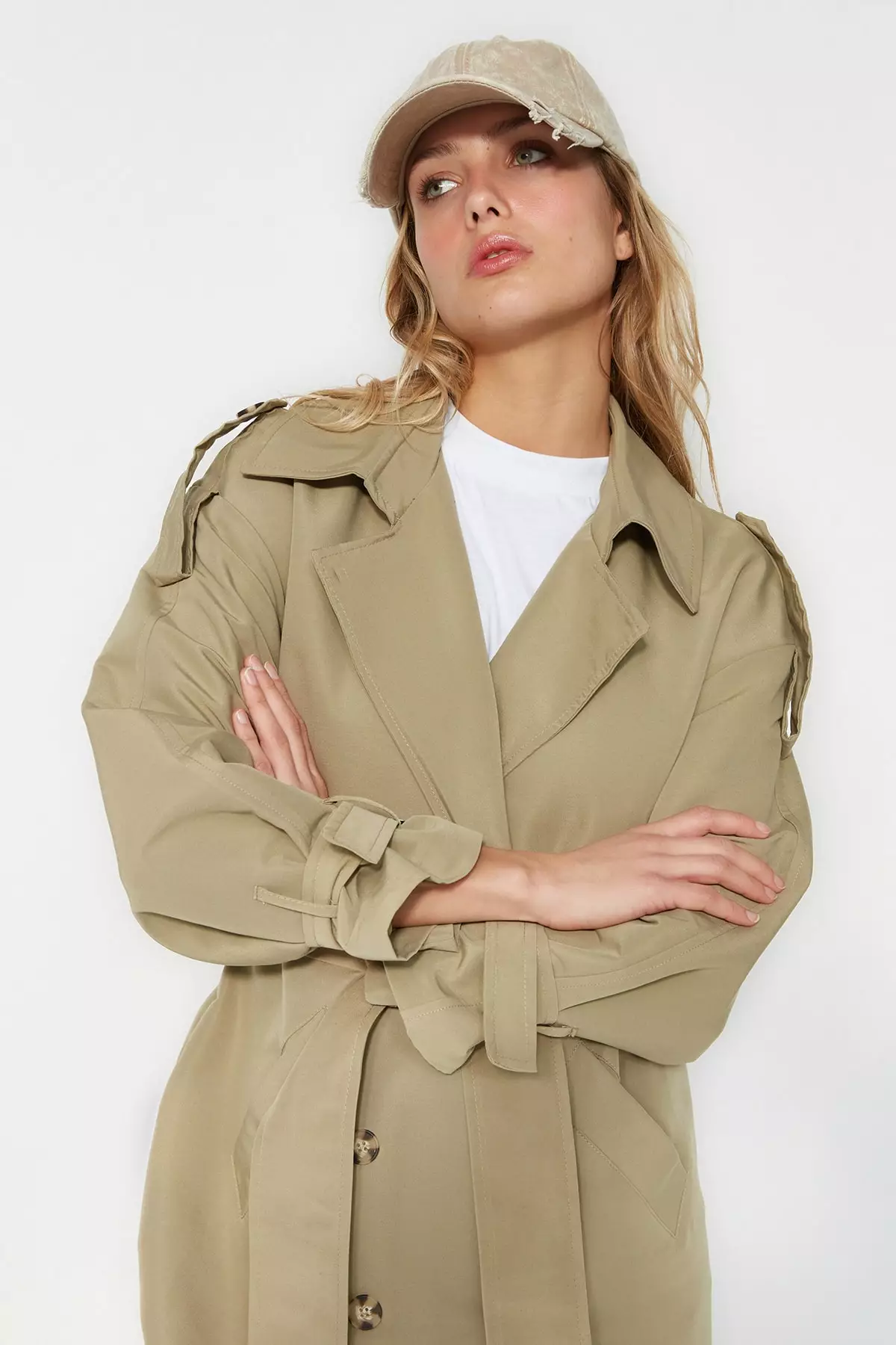 Trendyol Manteau Long Camel Archbreaker détaillé Trench Coat, 40 Femme