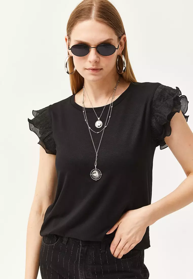 Viscose Pleated Sleeves Blouse