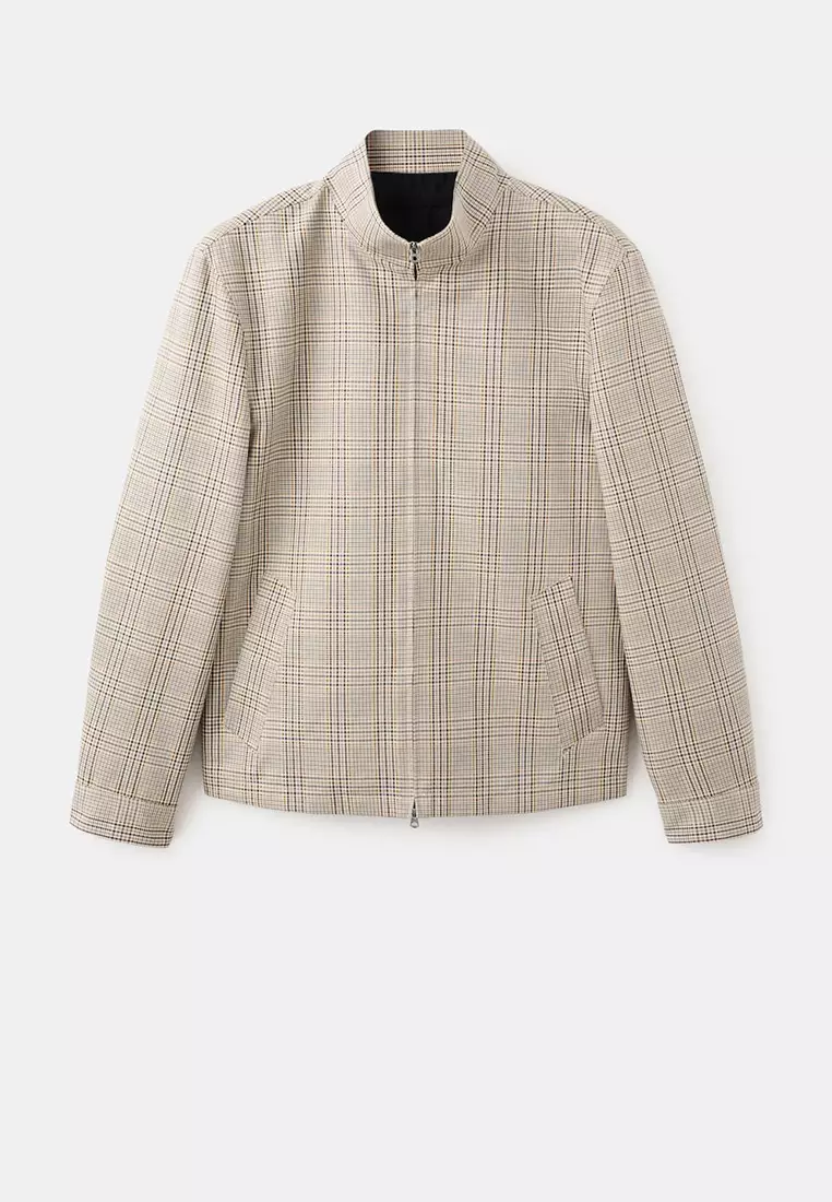 Prince Of Wales Check Jacket With Funnel Neck