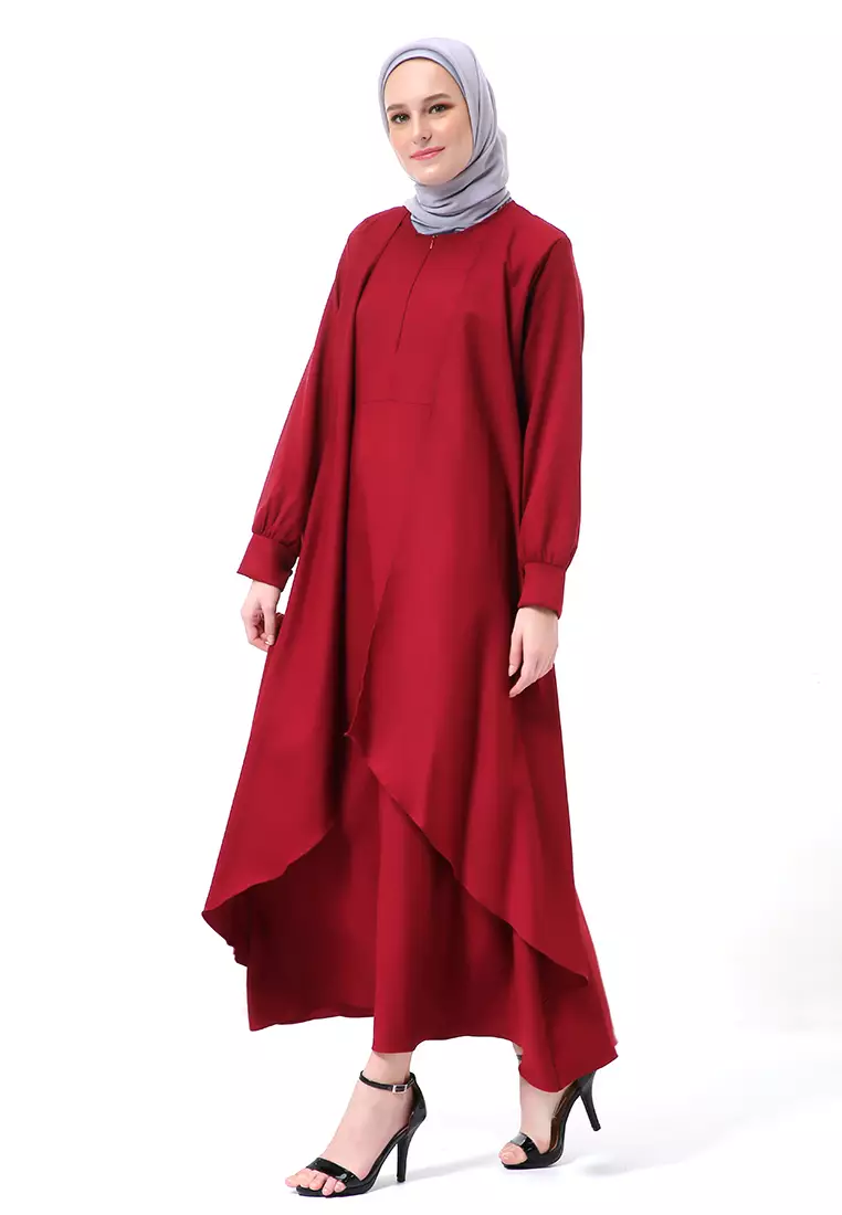 Catline Dress Gamis Jumbo Syar'i Lengan Panjang Regular Fit Premium Quality - Maroon