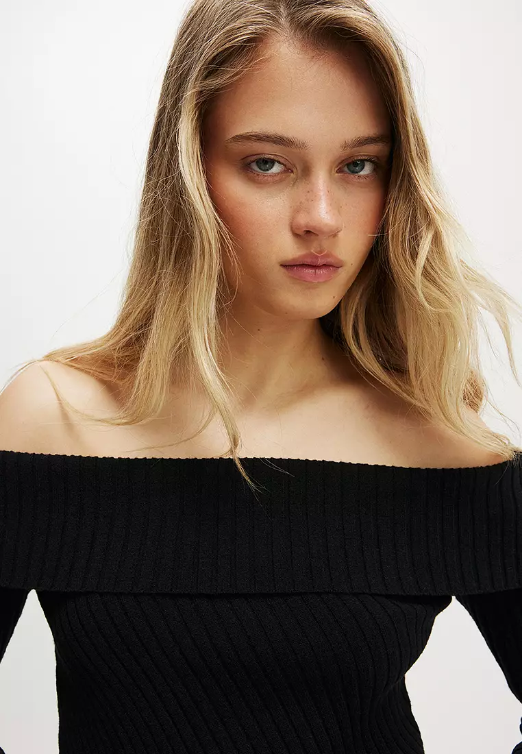 Asym Rib Off Shoulder Knit Top