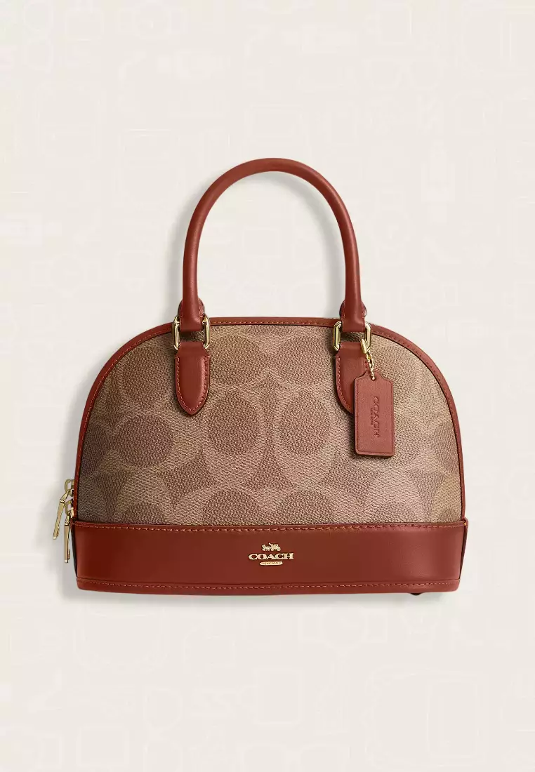 Coach Sabrina Satchel Bag In Signature Canvas Tan Caramel