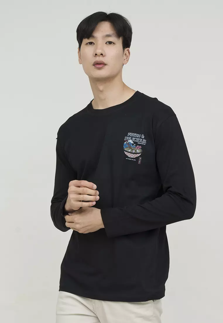 Kaos cotton combed lengan panjang pria hitam houseofcuff fresh