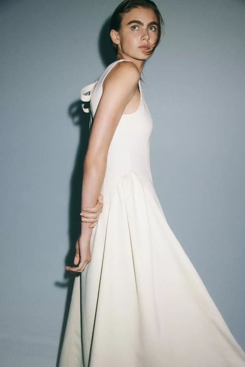 Flared-skirt twill dress