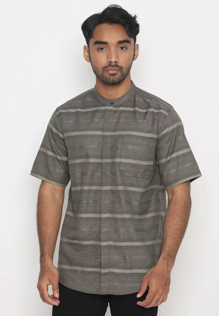 POLICE Kemeja Koko Salur Krah Shanghai Olive Regular Fit Pria