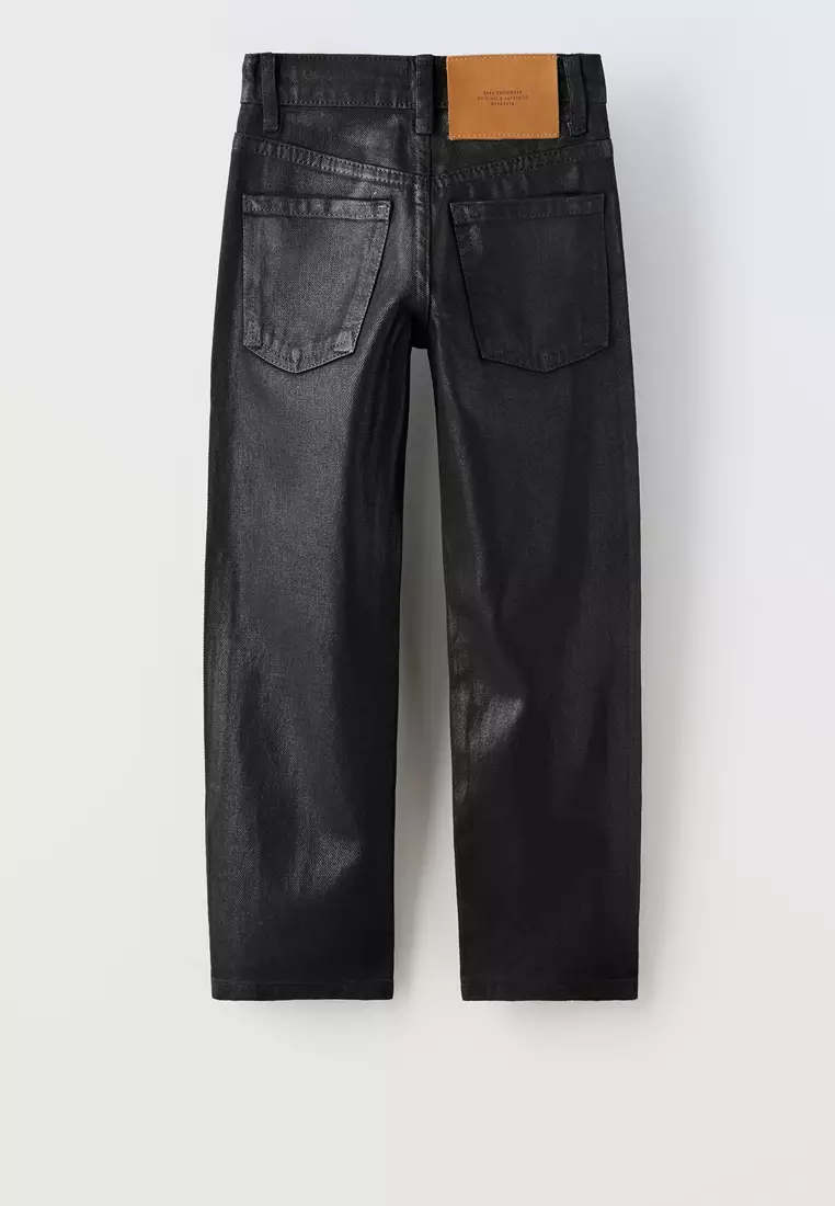 Zara black coated jeans discount