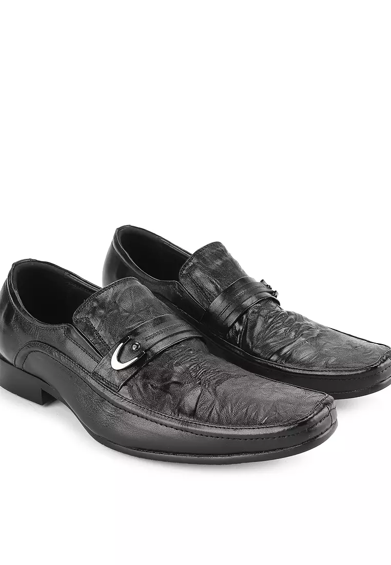 Rex Sepatu Pantofel Pria Formal Kantor Guinine Leather  - Black