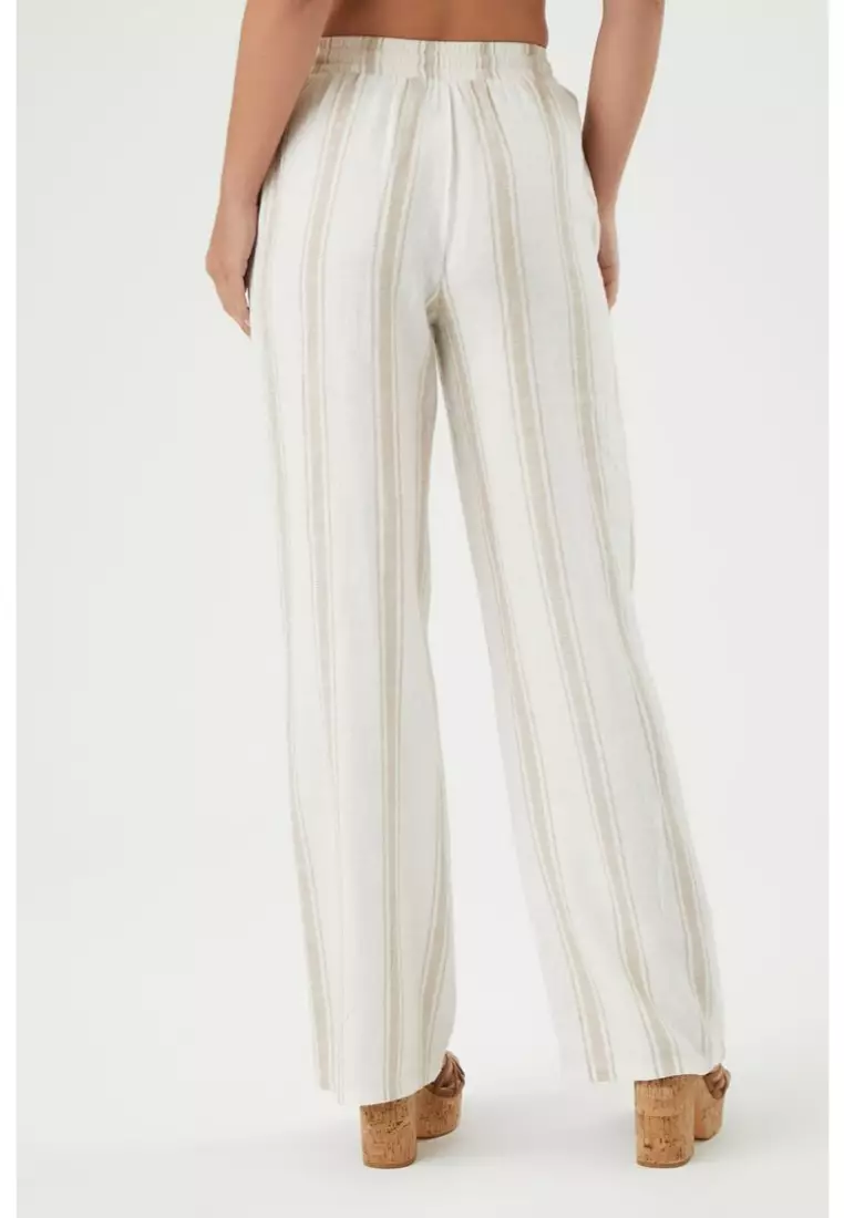 Buy FOREVER 21 Linen Blend Striped Wide Leg Pants 2024 Online