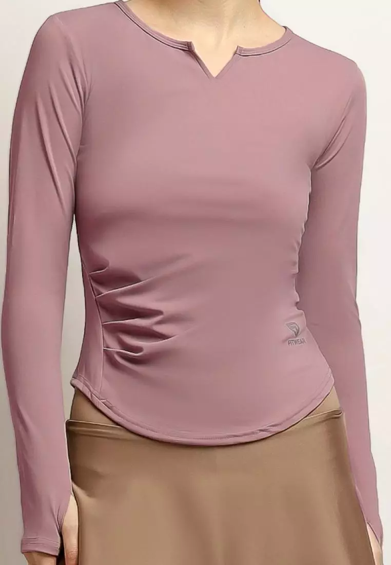 Fitwear - Kaos Olahraga Dryfit Wanita BELINDA V-NECK SLIMFIT L/S - DUSTY PURPLE