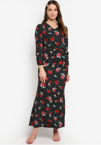 Drawstring Sleeves Belted Kurung from Lubna in Black