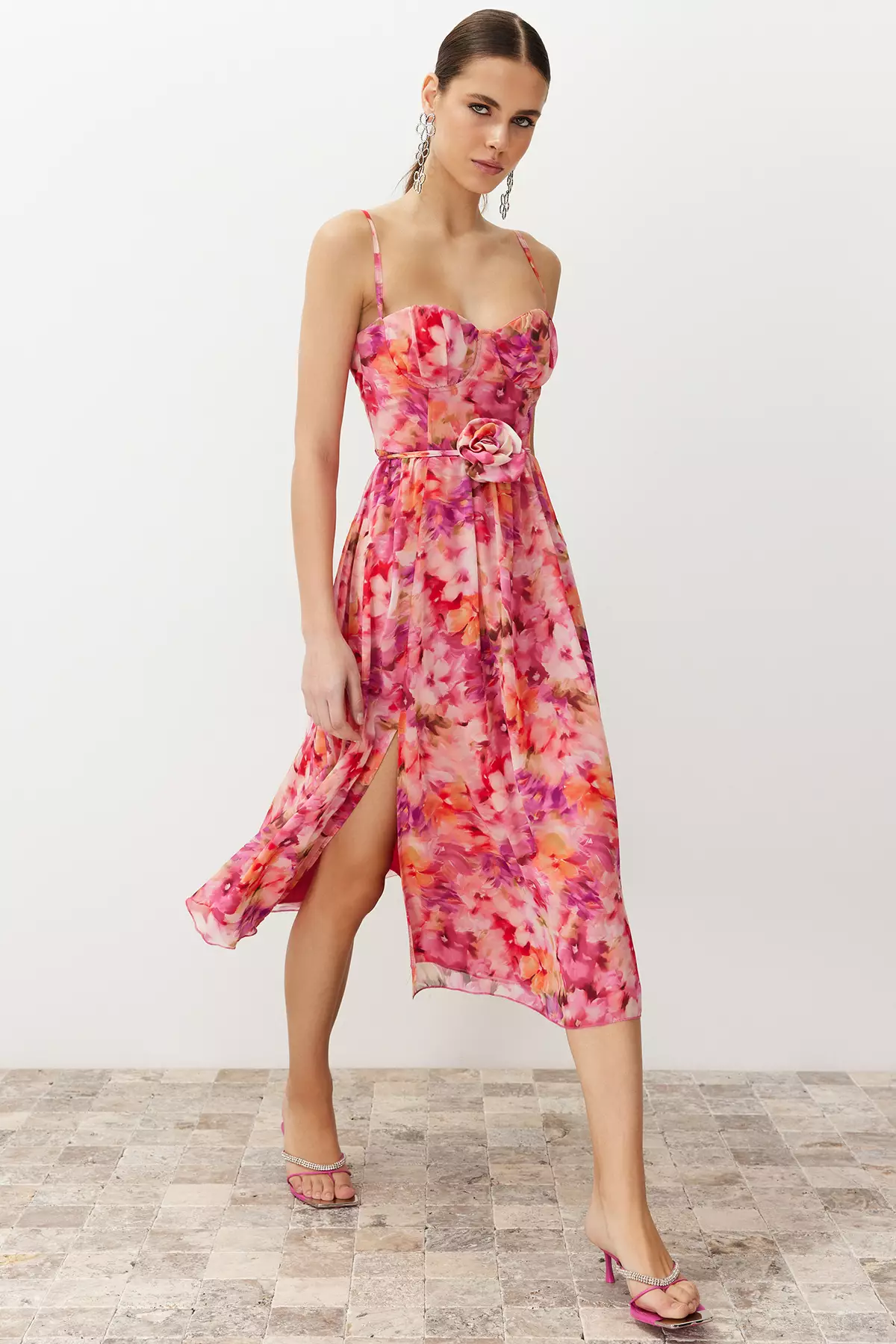 A-Line Rose Detailed Woven Dress