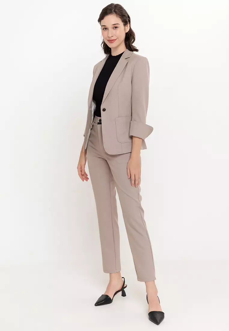 Split Cuff Textured Suit Blazer